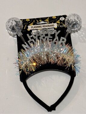 🌴 Flashing Happy New Year Headband - Silver Glitter